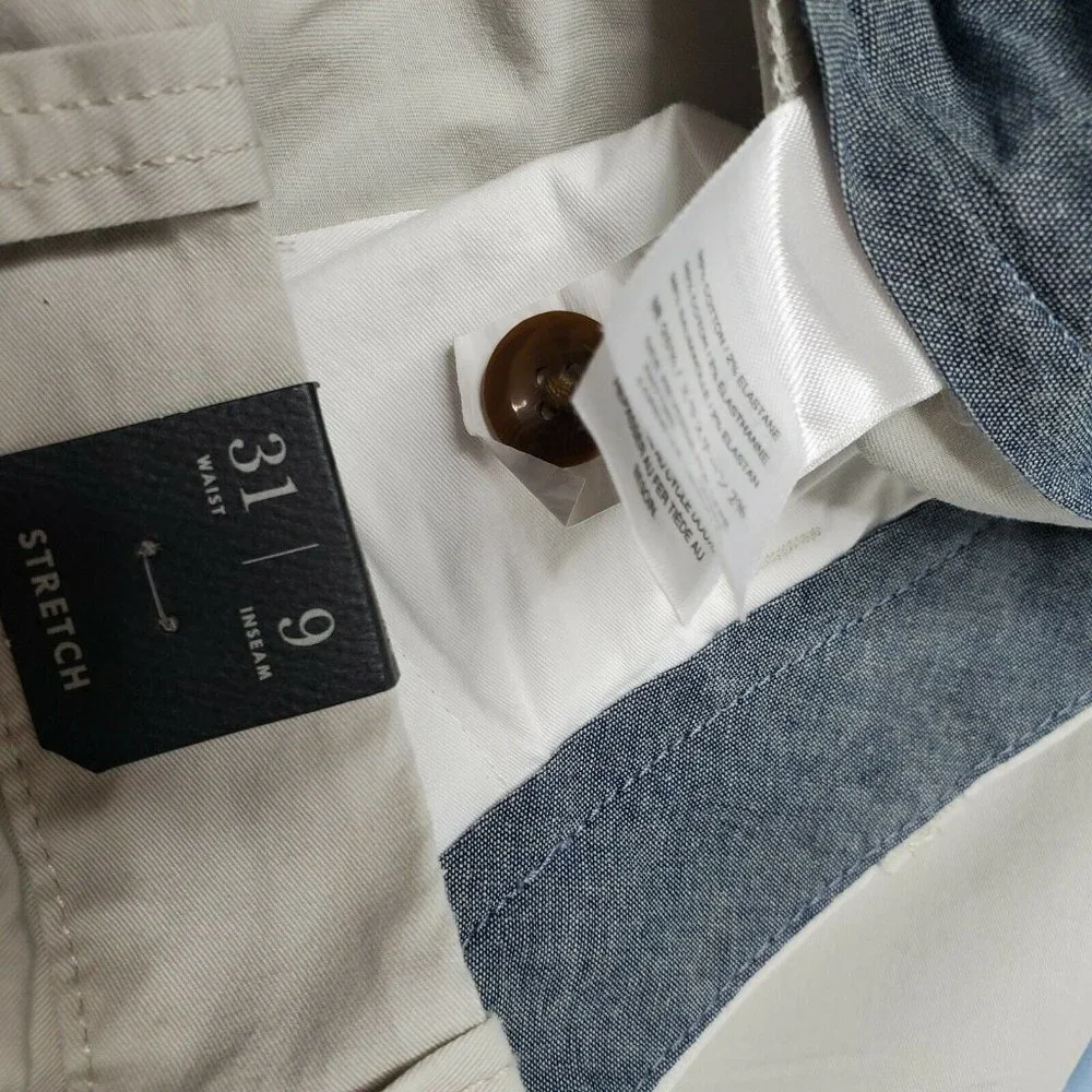 J. Crew Mens 31 9 Inseam Stretch Flat Front Shorts White Khaki Blue New